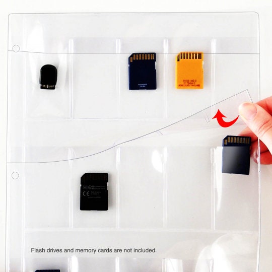 Clear Vinyl Binder Pages with Flaps, SD, MicroSD, USB Flash Drive Organizer