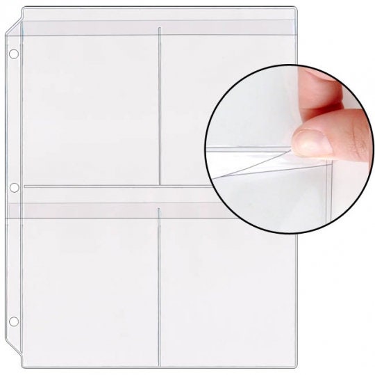4-Pocket Clear Plastic Binder Page with Flaps - Scrapbooking, Cardmaking, and Paper crafting - 10 Pack