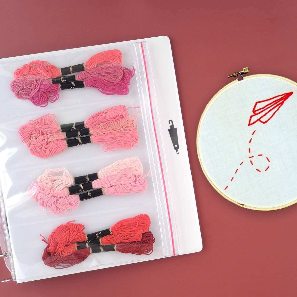 Zipper Binder Page for Embroidery Floss Thread Skeins, Holds 4 Skeins