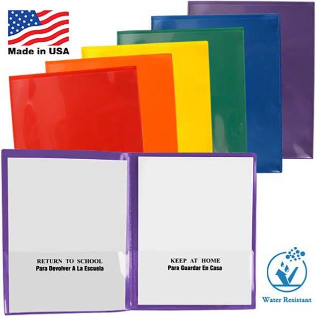 School / Home Plastic Folders - Primary Colors - 6-Pack - English/Spanish - Made in U.S.A (SH900PCP6SPAN)