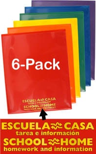 School / Home Plastic Folders - Primary Colors - 6-Pack - English/Spanish - Made in U.S.A (SH900PCP6SPAN)