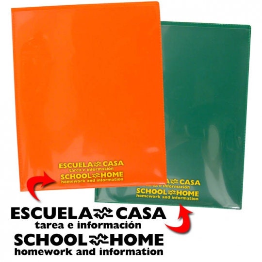 School / Home Plastic Folders - Primary Colors - 6-Pack - English/Spanish - Made in U.S.A (SH900PCP6SPAN)