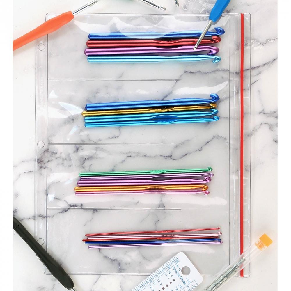 Zipper Binder Page for Crochet Hooks, Four Pockets