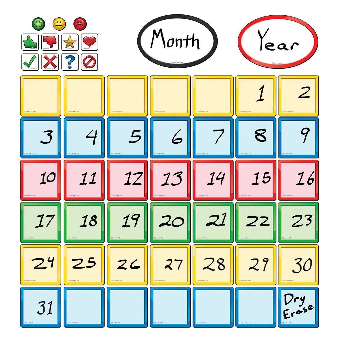 StoreSMART 3" x 3" Smart Magnetic Notes - Calendar Variety Pack - 55 Pieces